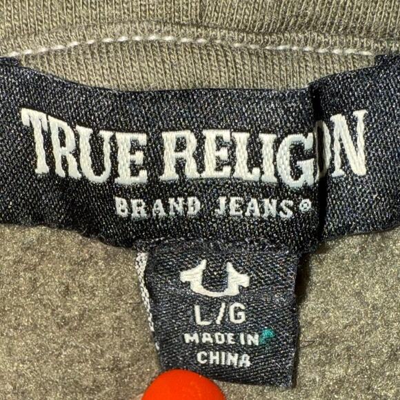 True Religion Budda Logo Seal Full Zip Hoodie Olive Green Stretch Size Large - Picture 6 of 7